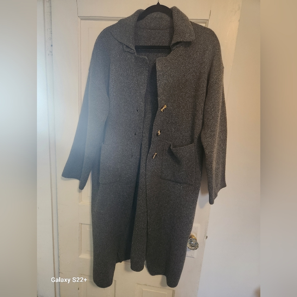 Chic Gray Coat with Gold Accents